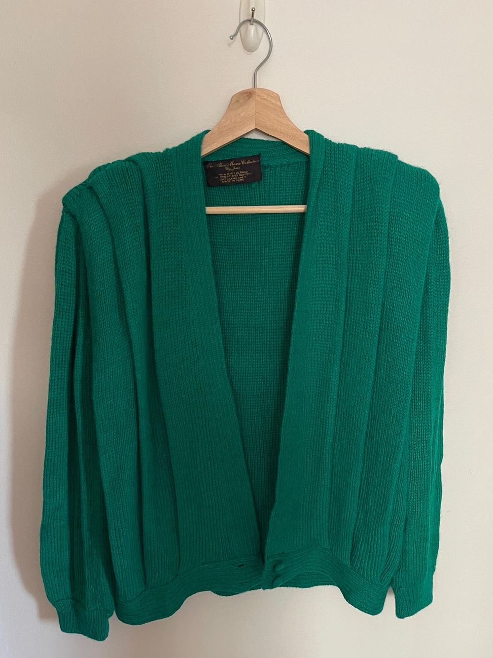 Vintage 100% Baby Alpaca Cardigan Emerald Green Made in Peru